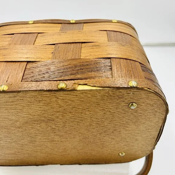 VTG 60s 70s Caro Nan? Folk Art Painted Mushroom Basket Purse Boho Hippie Cottage - Picture 10 of 10